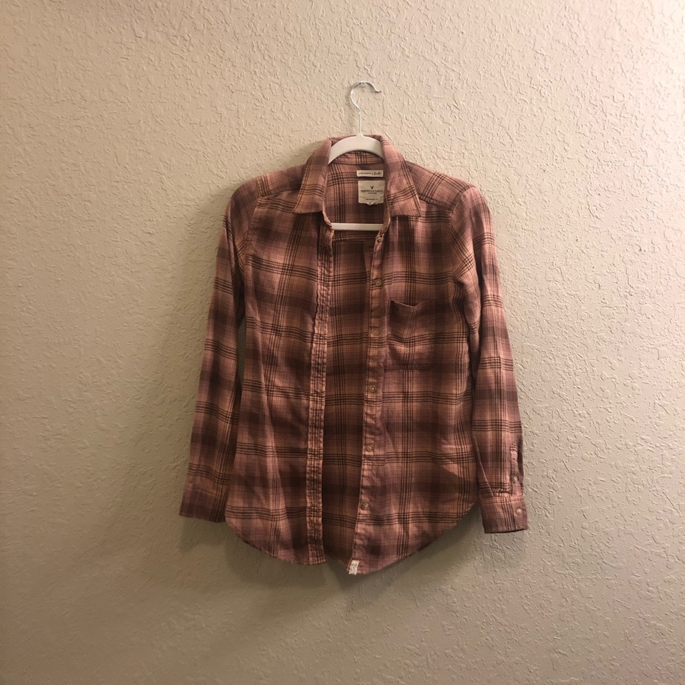 Plaid Top in Peach American Eagle